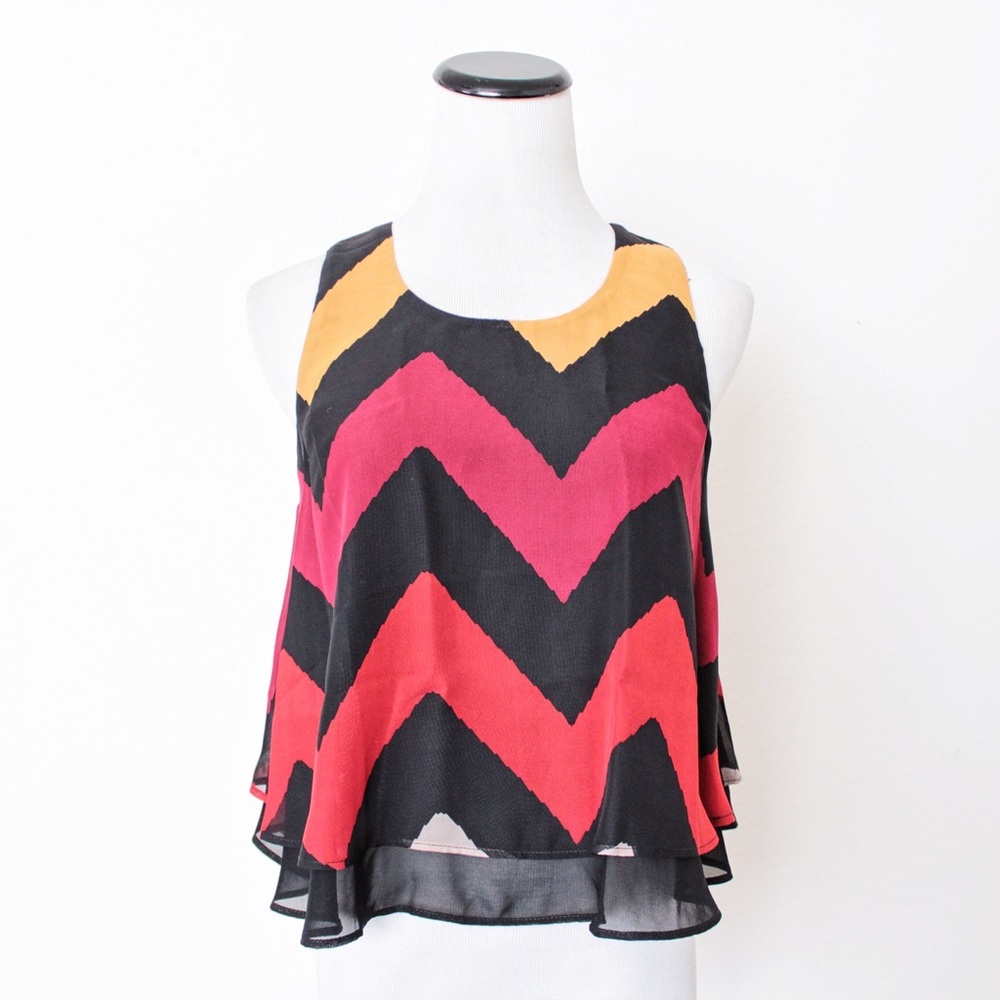 Timing Chevron Print Flowy Chiffon Top